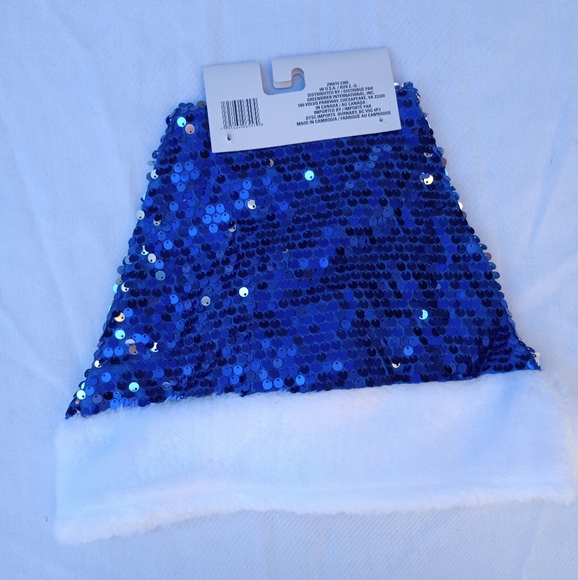 Blue Sequin Santa Hat Christmas Holiday Festive Gift Party Yuletide Cheer Fun - Picture 3 of 8
